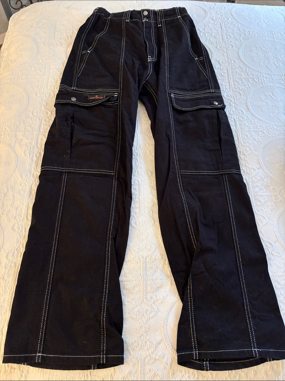 Urban Outfitters Black Cargo Pants with White Contrast Stitching